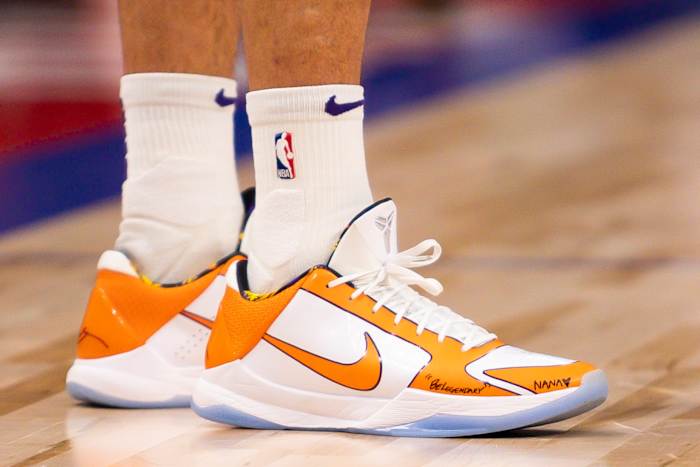 Phoenix Suns guard Devin Booker wears Nike Kobe 5 Protro shoes.