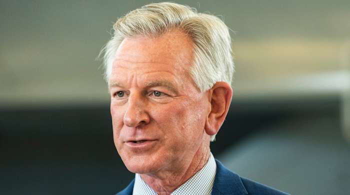 Sen. Tommy Tuberville speaks in Alabama.