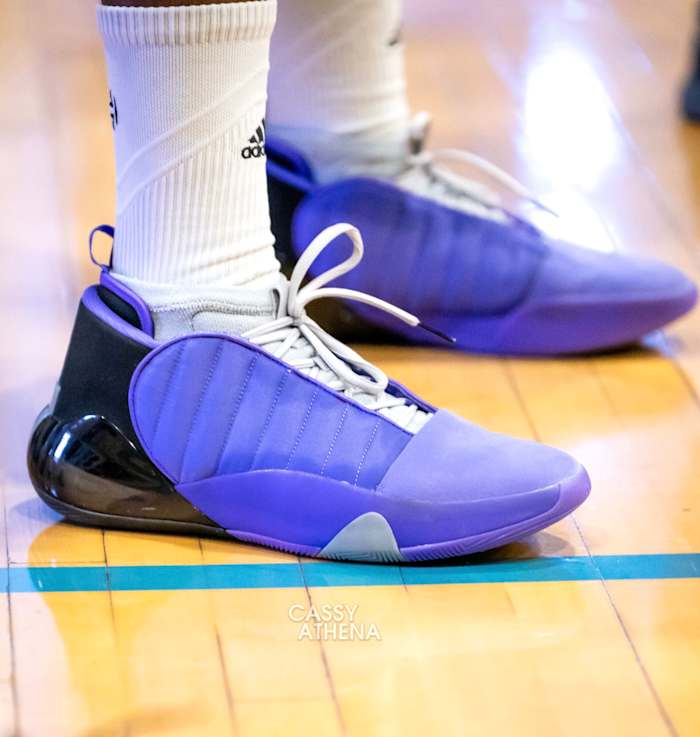 Philadelphia 76ers guard James Harden worked out in the adidas Harden Vol. 7. The unreleased basketball shoes are the seventh installment in his signature line.