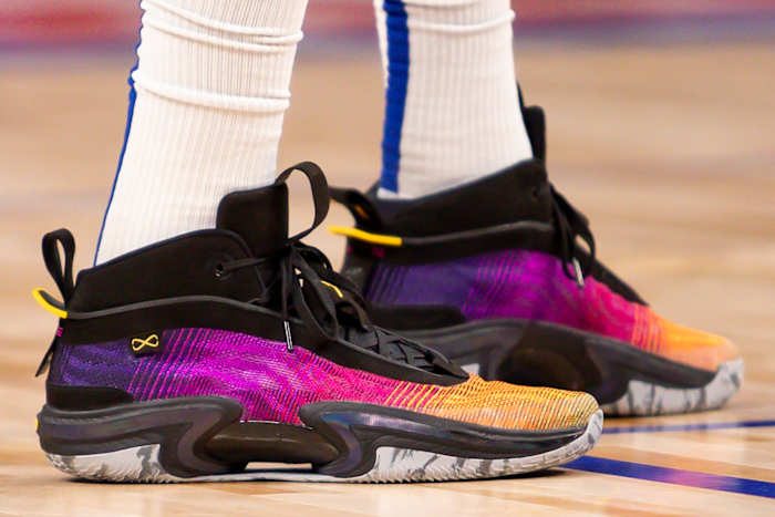 New York Knicks forward Obi Toppin wears the Air Jordan 36 'Year of the Tiger' against the Detroit Pistons on December 29, 2021.