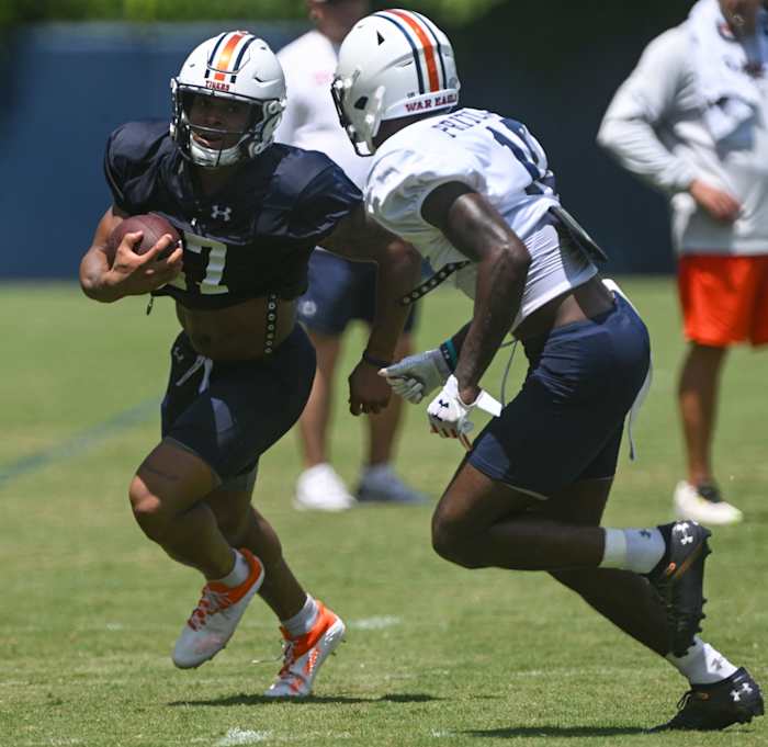 Jarquez Hunter (27), Nehemiah Pritchett (18)Auburn football practice on Sunday, Aug. 7, 2022 in Auburn, Ala. Todd Van Emst/AU Athletics