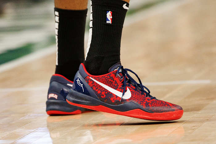 Miami Heat forward P.J. Tucker wears the Nike Kobe 8 sneakers against the Milwaukee Bucks on March 2, 2022. Nike is rumored to be releasing the Kobe 8 Protro in Spring 2023.