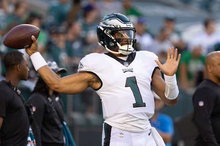 Jalen Hurts had a perfect start, completing all six passes for 80 yards in his one and only series vs. the Jets in the preseason opener