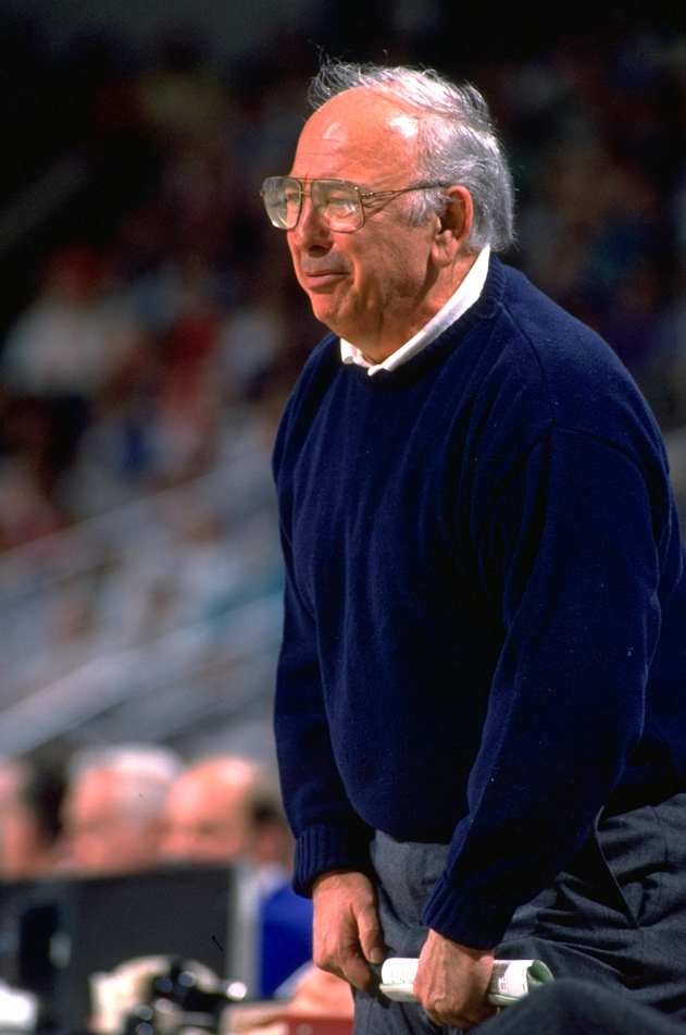 Pete Carril coaches along the sidelines for Princeton.