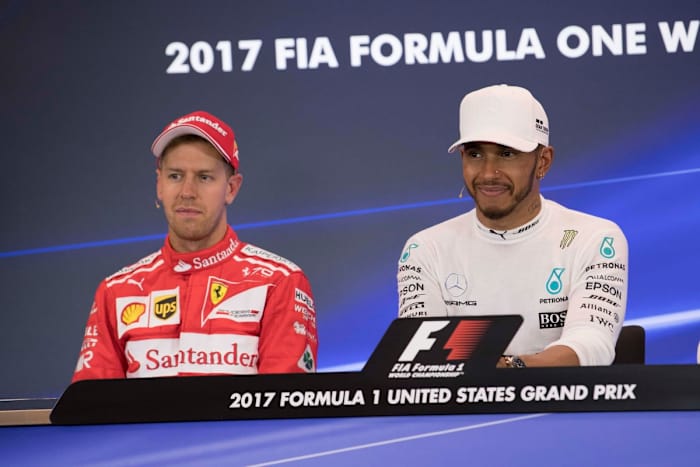 Once again, it was a close battle between Vettel and Hamilton, with the latter winning out. Photo: USA Today Sports / Jerome Miron