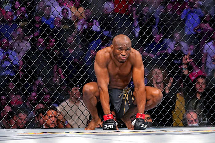 Kamaru Usman before fighting Jorge Masvidal during UFC 261 at VyStar Veterans Memorial Arena.