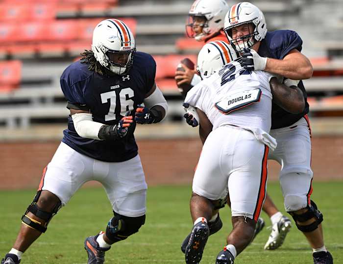 Jeremiah Wright (76), Brenden Coffey (55), Colby Wooden (25)Auburn football scrimmage on Friday, Aug. 19, 2022 in Auburn, Ala. Todd Van Emst/AU Athletics