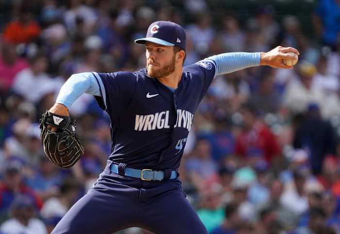 Chicago Cubs relief pitcher Brandon Hughes on the mound at Wrigley Field.