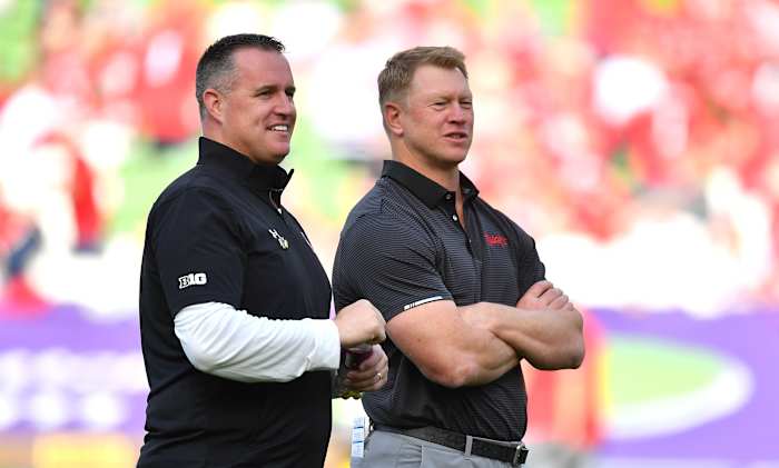 Scott Frost and Pat Fitzgerald 2022 Nebraska vs. Northwestern football USATSI_18937811