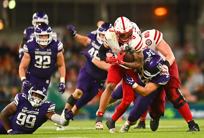 Xander Mueller and Trey Palmer 2022 Nebraska vs Northwestern football USATSI_18938938