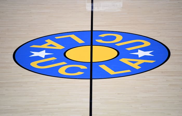 UCLA Bruins logo at center court at Pauley Pavilion.
