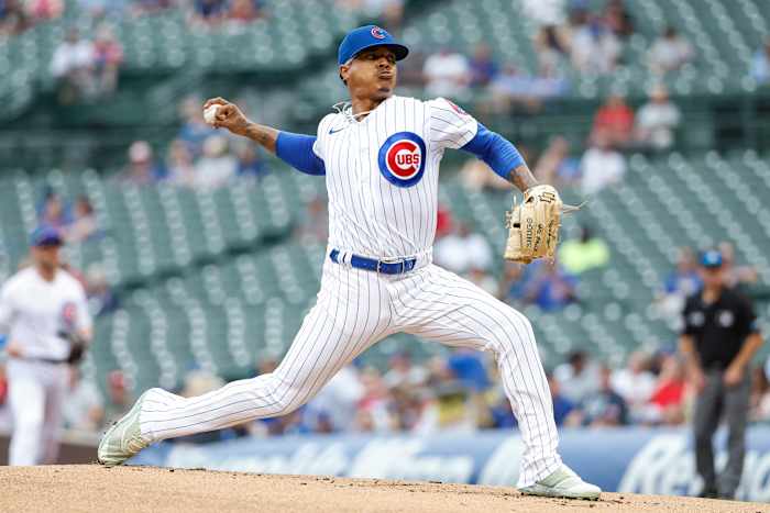Chicago Cubs pitcher Marcus Stroman pitching earlier this season.
