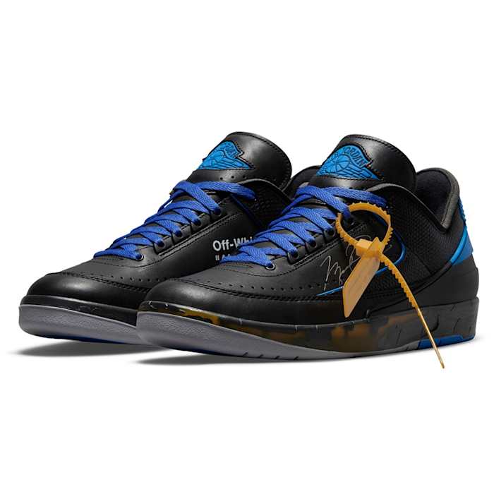 Air Jordan 2 Retro Low sneakers 'Off-White Black Blue' colorway.