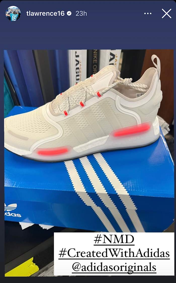 Trevor Lawrence's Instagram story shows new Adidas NMD shoes.