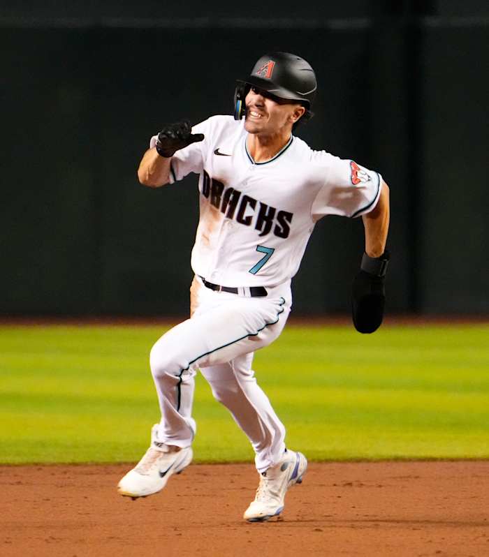 Corbin Carroll running the bases against the Philadelphia Phillies