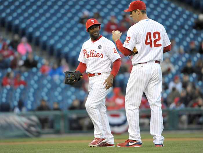 Cliff Lee and Jimmy Rollins in April 2014, before the altercation went down.