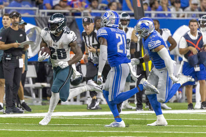 Miles Sanders ran for 96 yards and a TD in Eagles win over Lions