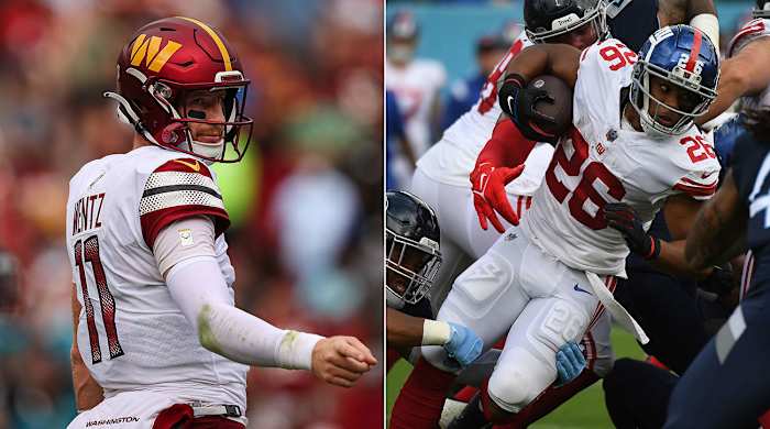 Photos of Carson Wentz and Saquon Barkley in their Week 1 games.