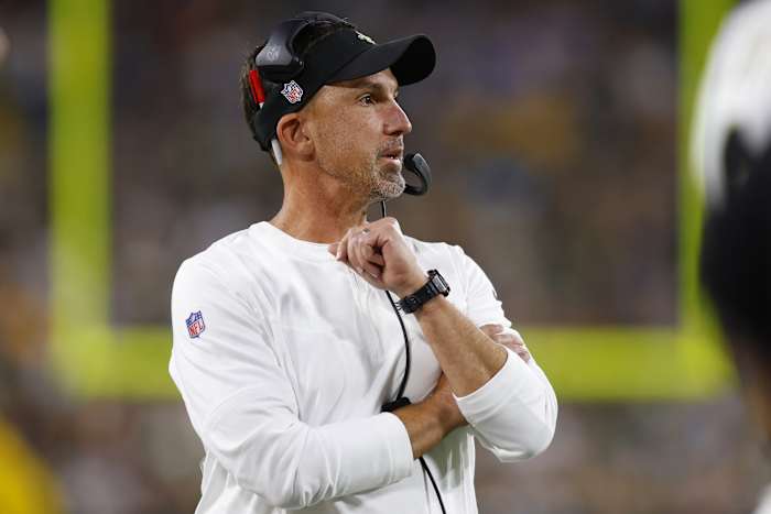 Saints head coach Dennis Allen versus Falcons