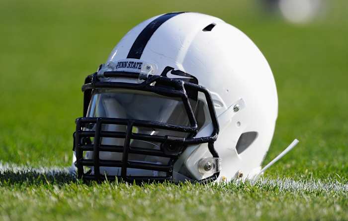 Nov 16, 2013; University Park, PA, USA; General view of a Penn State Nittany Lions helmet prior to the game against the Purdue Boilermakers at Beaver Stadium. Mandatory Credit: Rich Barnes-USA TODAY Sports