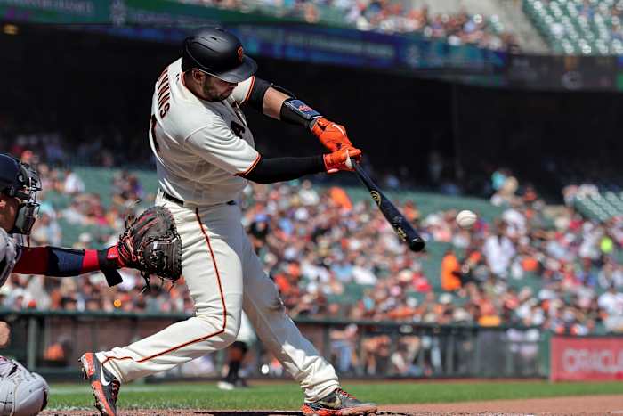 SF Giants catcher Austin Wynns hits an RBI single to right field. (2022)