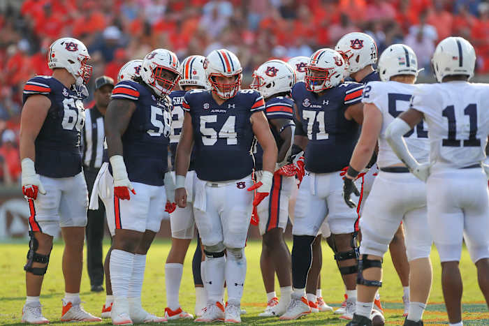 Auburn's offensive line: Tate Johnson, Brandon Council, Austin Troxell, and Keiondre Jones vs Penn State.