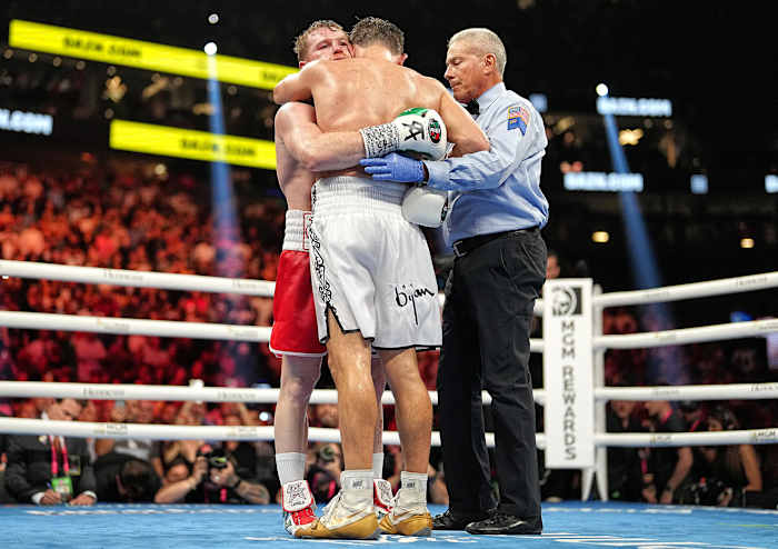After 36 rounds in five years, Alvarez and Golovkin embrace after the unanimous decision.