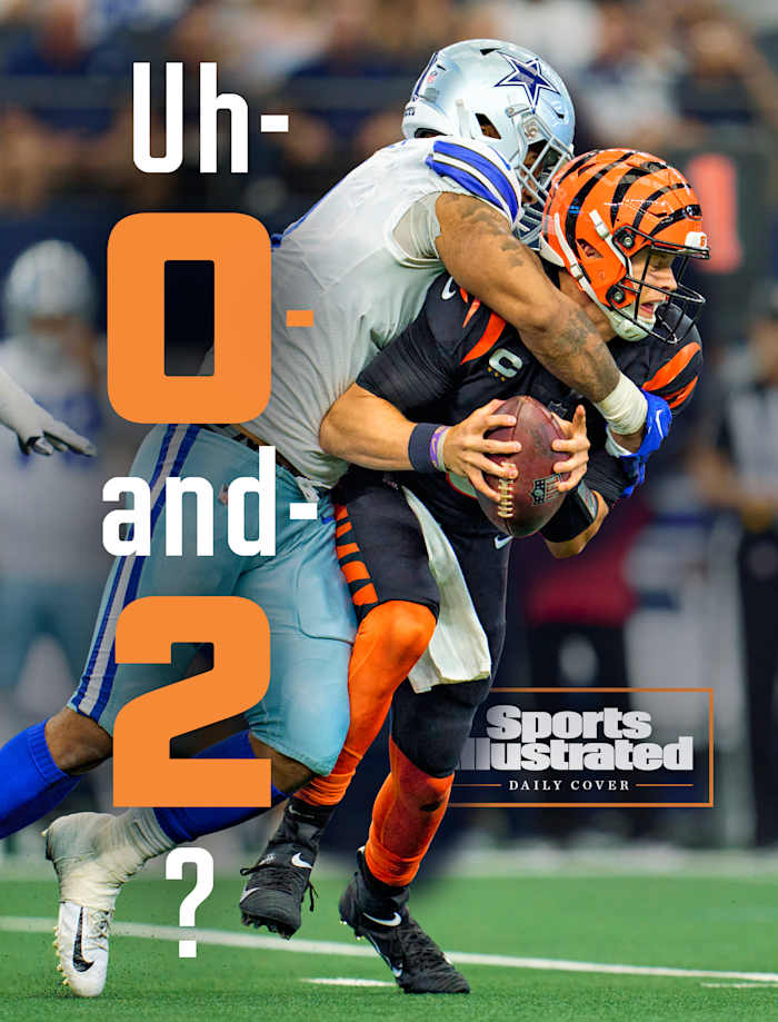 Joe Burrow takes a sack during the Bengals' loss to the Cowboys