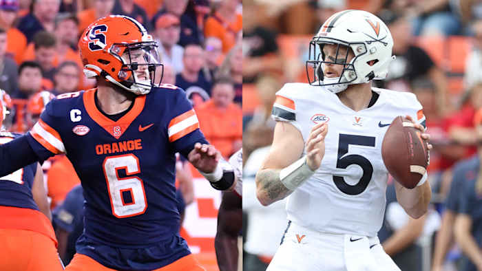 Syracuse Orange quarterback Garrett Shrader vs. Virginia Cavaliers quarterback Brennan Armstrong