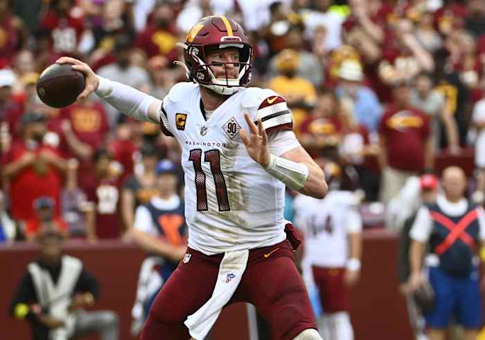 Washington Commanders quarterback Carson Wentz faces the Philadelphia Eagles on Sunday.