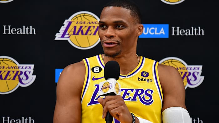 Russell Westbrook speaks at Lakers media day