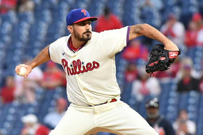 Zach Eflin throws a pitch.