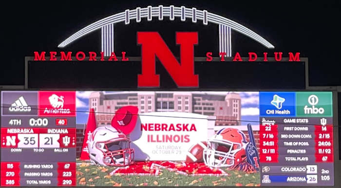 Nebraska vs. Indiana Scoreboard 10/1/2022