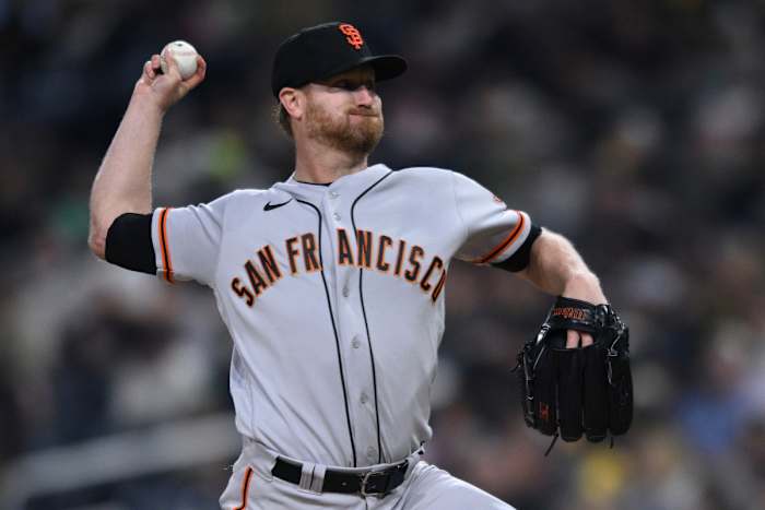 SF Giants starting pitcher Alex Cobb throws a pitch against the San Diego Padres on October 4th, 2022.