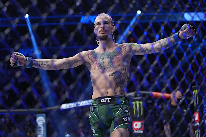 UFC 269-OMalley vs Paivaduring UFC 269 Sean O'Malley reacts before fighting Raulian Paiva at T-Mobile Arena.