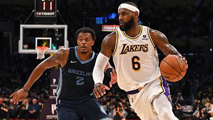 LeBron James drives to the hoop