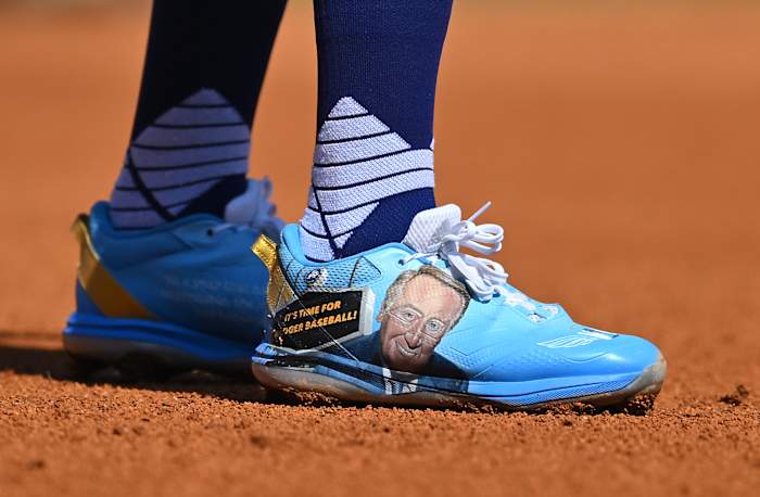 View of Justin Turner's custom cleats.