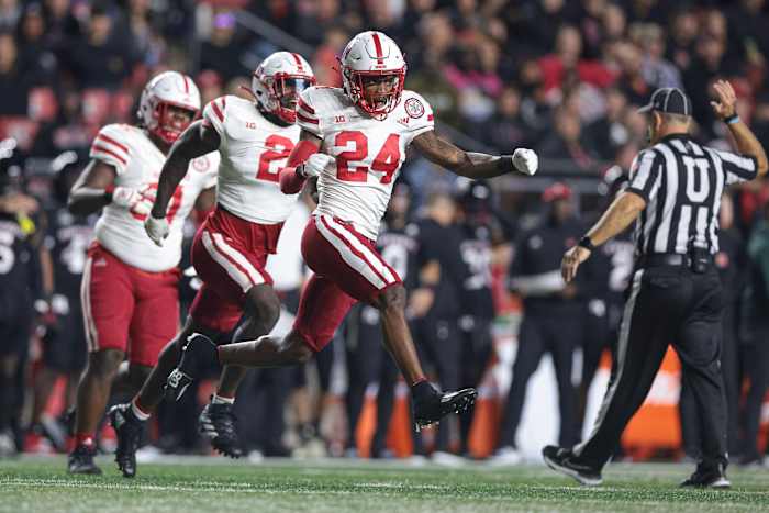 Brandon Moore interception celebration 2022 Nebraska vs Rutgers football USATSI_19193142