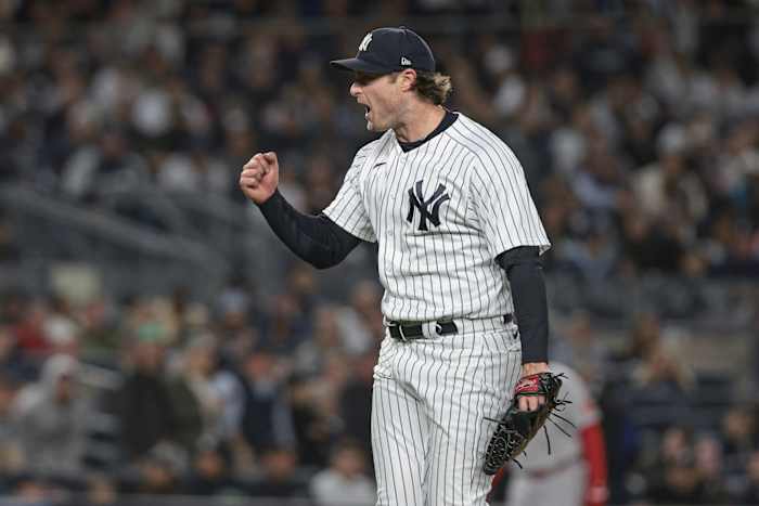 New York Yankees SP Gerrit Cole fist pumps