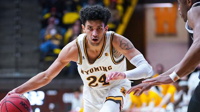 Wyoming’s Hunter Maldonado dribbles
