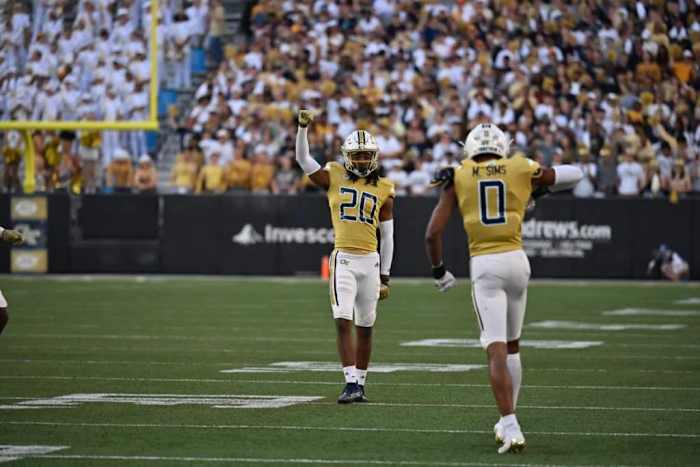 Georgia Tech defensive backs Myles Sims and LaMiles Brooks