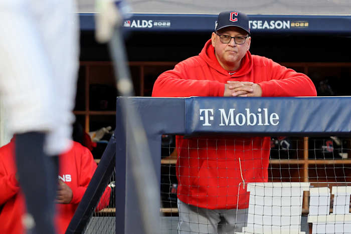 Terry Francona looks on from the Cleveland dugout.
