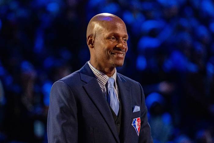 NBA great Ray Allen is honored for being selected to the NBA 75th Anniversary Team