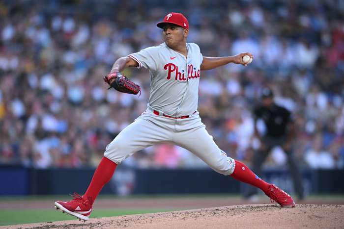 Ranger Suarez throws a pitch against the San Diego Padres earlier this year.