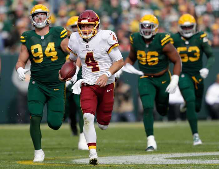 Washington quarterback Taylor Heinicke rushed for 95 yards against the Packers last year. (Photo by USA Today Sports Images)