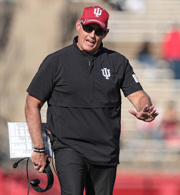 Indiana coach Tom Allen reacts during the second half against the Rutgers Scarlet Knights at SHI Stadium. (Vincent Carchietta-USA TODAY Sports)