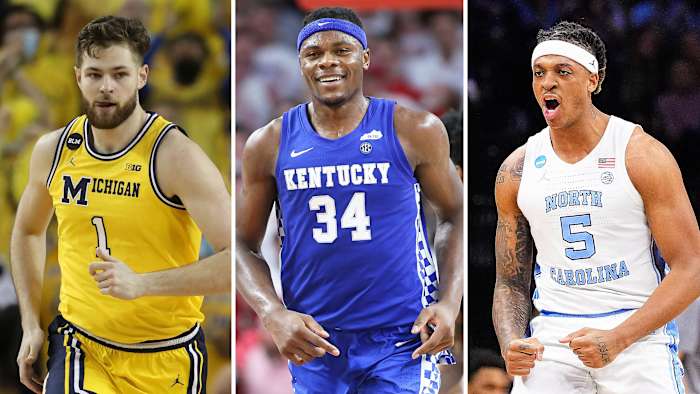Hunter Dickinson, Oscar Tshiebwe and Armando Bacot each in action