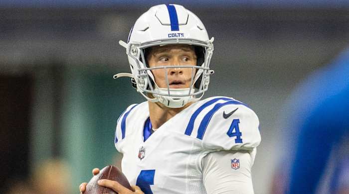 Colts QB Sam Ehlinger drops back to pass