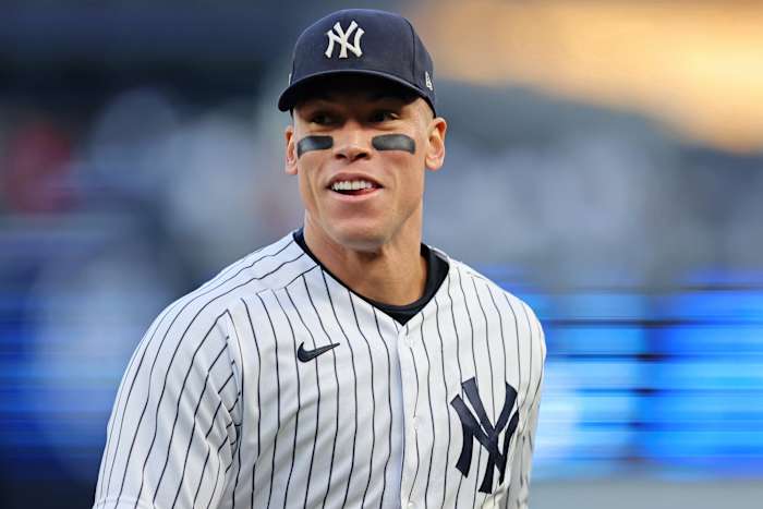 New York Yankees RF Aaron Judge smiles during ALDS game