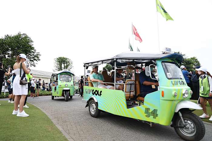 Paul Casey and his caddie hitched a ride on a tuk tuk to their opening hole in Bangkok.